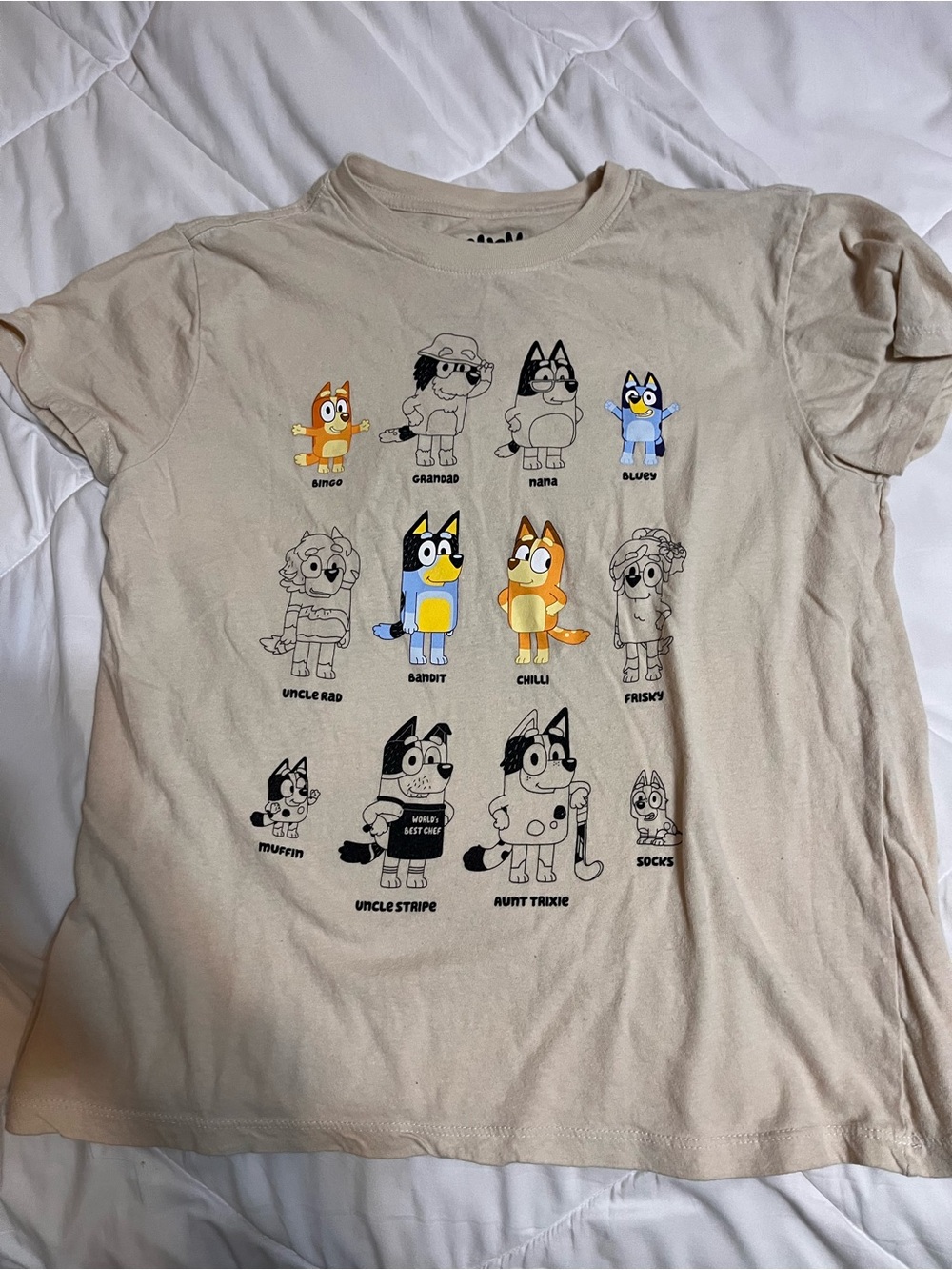 Women’s Bluey Character Graphic Tee - Beige Short Sleeve